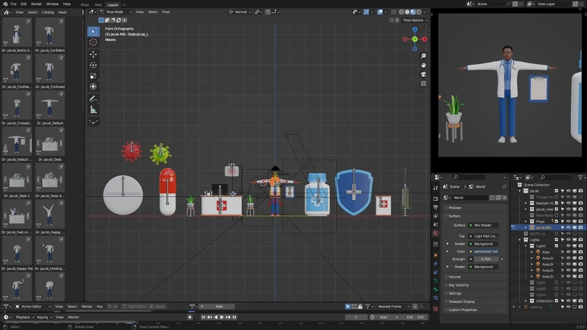 Cartoon Black Doctor Man in Blender workspace